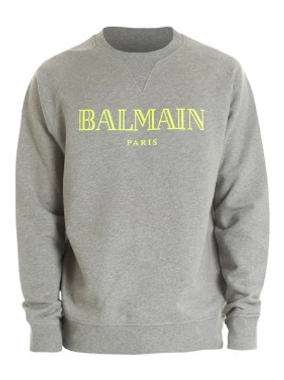 Shop Balmain Neon Logo Print Sweatshirt In Grey