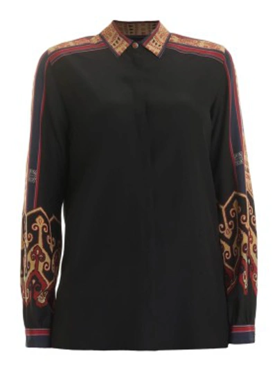 Shop Etro Printed Sleeve Silk Shirt In Black