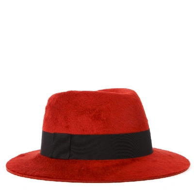 Shop Saint Laurent Red And Black Fedora Hat