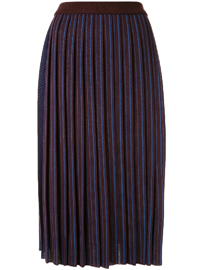 Shop Akira Naka Striped Pattern Knitted Skirt In Brown
