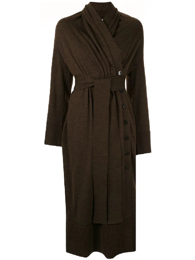 Shop Akira Naka Wrap Style Knitted Dress In Brown