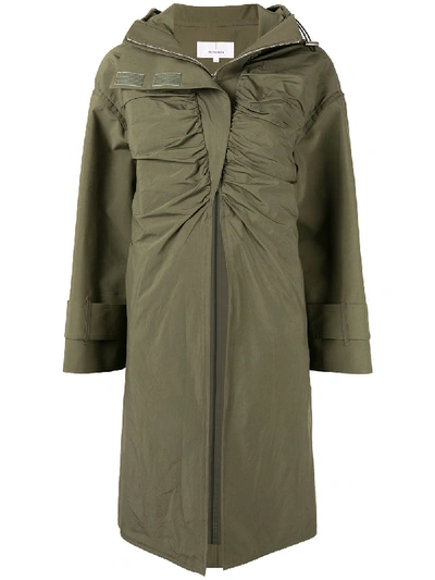 Shop Akira Naka Ruched Front Hooded Coat In Green