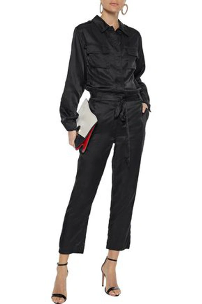 Shop A.l.c . Woman Jeter Cropped Cotton And Silk-blend Satin Jumpsuit Black