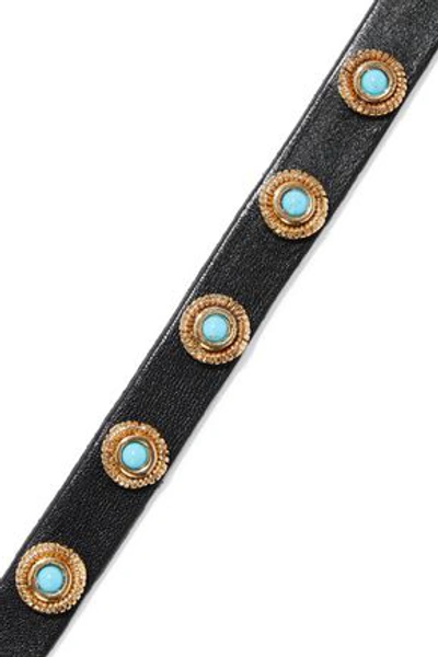 Shop Dodo Bar Or Lucille Stone-embellished Leather Belt In Black