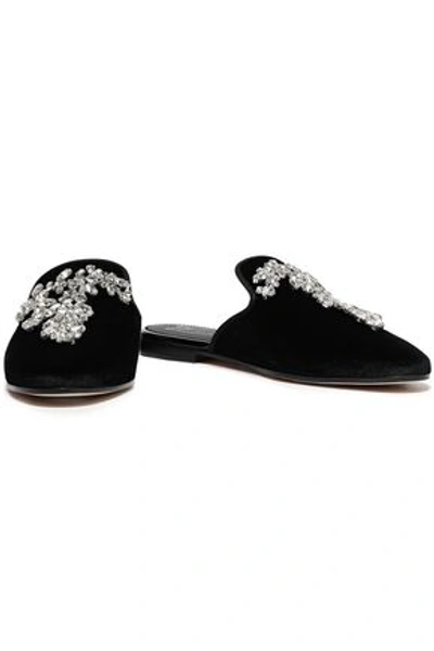 Shop Giuseppe Zanotti Letizia 10 Crystal-embellished Velvet Slippers In Black