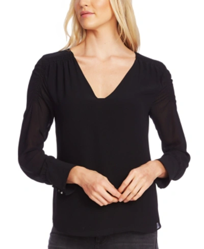 Shop Vince Camuto Ruched-sleeve Blouse In Rich Black