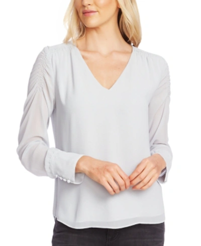 Shop Vince Camuto Ruched-sleeve Blouse In Silverstone