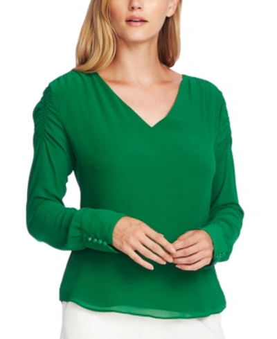 Shop Vince Camuto Ruched-sleeve Blouse In Everglade