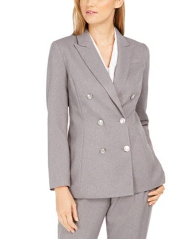 Shop Calvin Klein Textured Double-breasted Blazer In Charcoal/tin
