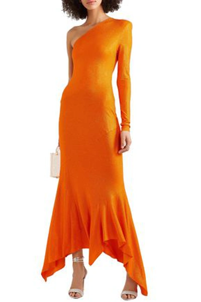 Shop Alexandre Vauthier Woman One-shoulder Crystal-embellished Stretch-jersey Gown Bright Orange