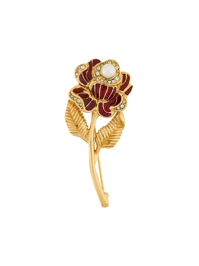 Pre-owned Monet 1980s Embellished Rose Brooch In Gold