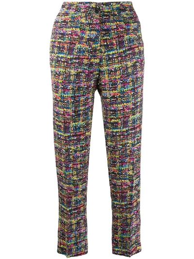 Shop Etro Tweed Print Cropped Trousers In Blue