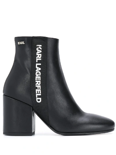 Shop Karl Lagerfeld Logo Printed Ankle Boots In Black