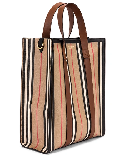 Burberry Small N/s Icon Stripe Book Tote Bag In Brown | ModeSens