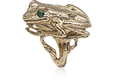 Shop Bernard Delettrez Designer Rings Big Froggy Bronze Ring In Doré