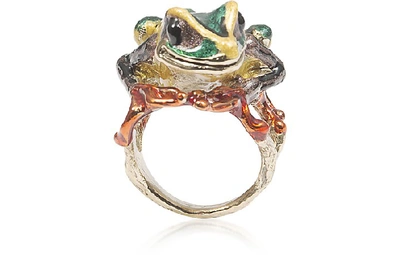 Shop Bernard Delettrez Designer Rings Big Froggy Bronze Ring W/ Enamel In Doré