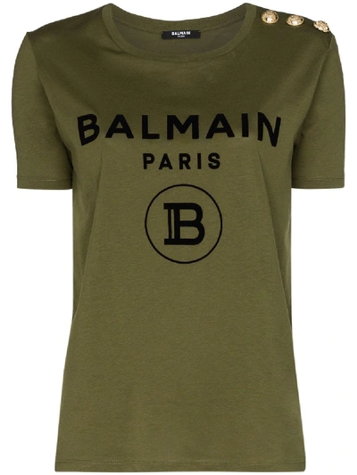 Shop Balmain Logo Print T-shirt In Green