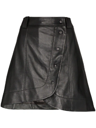 Shop Ganni Wrap-around Buttoned Mini Skirt In Black