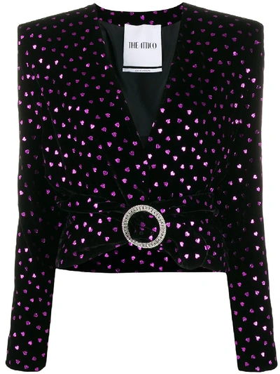 Shop Attico Heart Print Cropped Jacket In Black