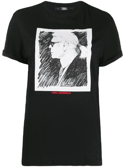 Shop Karl Lagerfeld Profile Print Karl T-shirt In Black