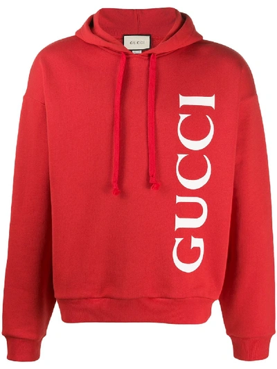Shop Gucci Logo Print Hoodie In Red