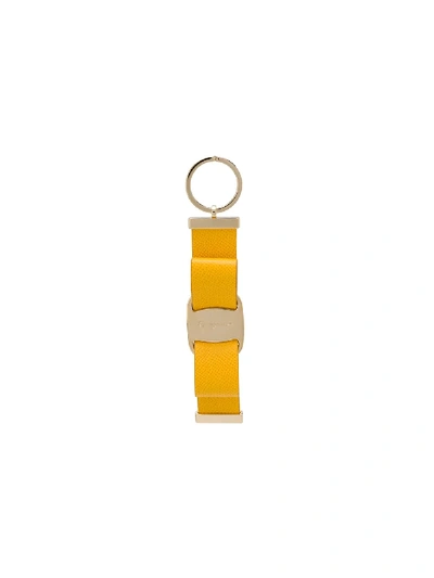 Shop Ferragamo Logo Plaque Keyring In Yellow