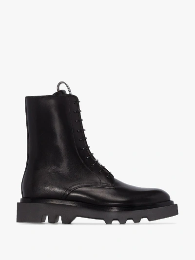 Shop Givenchy Black Combat Lace-up Leather Ankle Boots