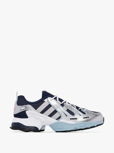 Shop Adidas Originals Blue And Grey Eqt Gazelle Low Top Sneakers