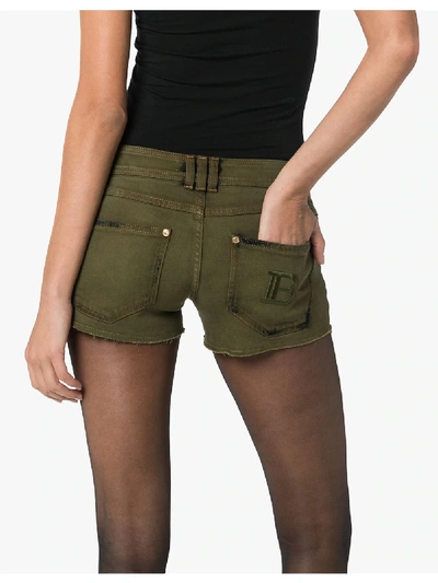 Shop Balmain Distressed Stretch Denim Shorts In 105 - Green:7ua