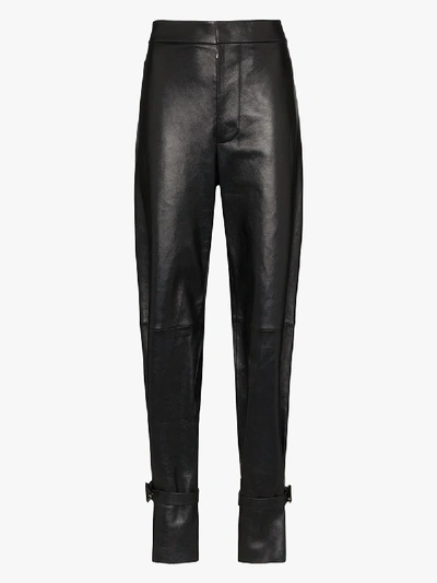 Shop Bottega Veneta Ankle Strap Leather Trousers In Brown