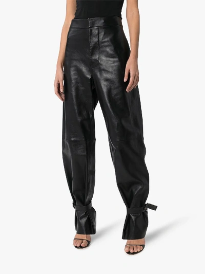 Shop Bottega Veneta Ankle Strap Leather Trousers In Brown