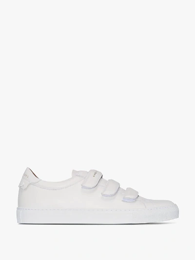 Shop Givenchy White Velcro Strap Leather Sneakers