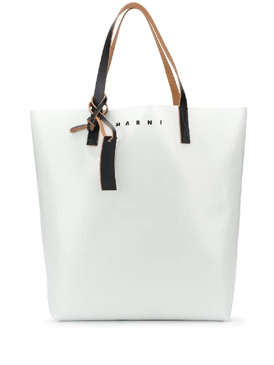 Shop Marni Two-tone Coated Shopping Bag In White