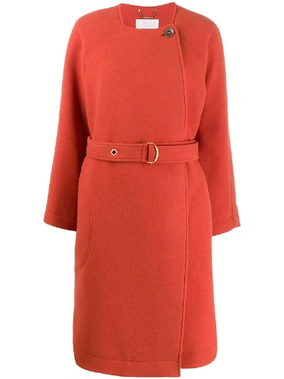 Shop Chloé Belted Wool Coat In Orange