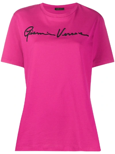 Shop Versace Logo Embroidered T-shirt In Pink