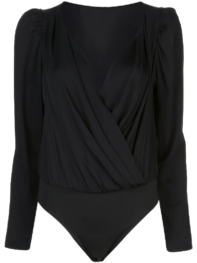 Shop Milly Long-sleeve Wrap Bodysuit In Black