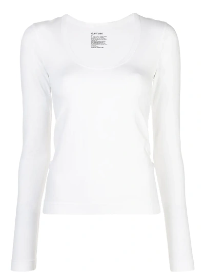 Shop Helmut Lang Scoop-neck Long-sleeved Top In White