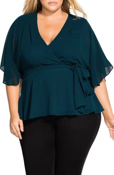 Shop City Chic Wrap Top In Emerald