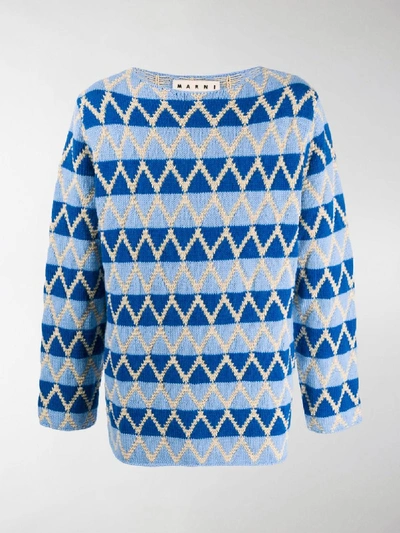 Shop Marni Intarsia Knit Jumper In Blue