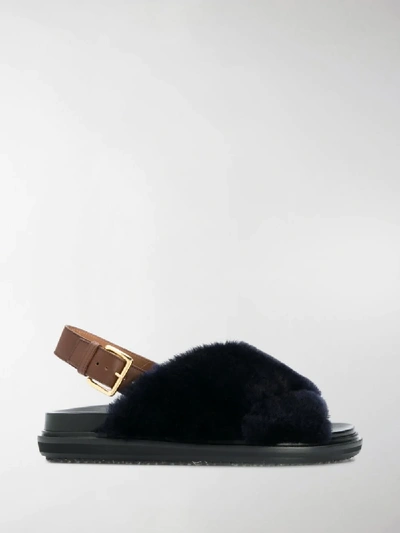 Shop Marni Shearling Open-toe Sandals In Black