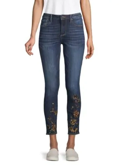 Shop Driftwood Embroidered Floral Jeans In Dark Wash