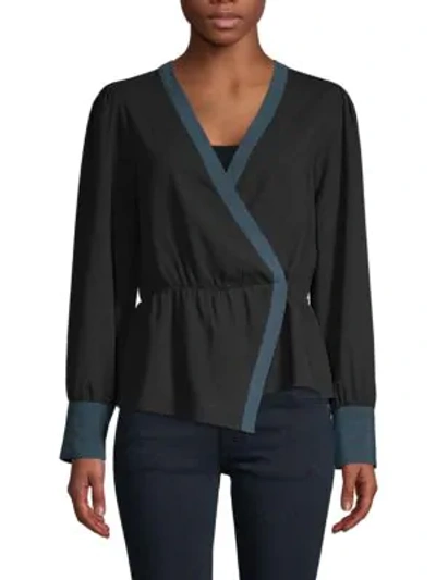 Shop Bcbgmaxazria Asymmetrical Long-sleeve Top In Black