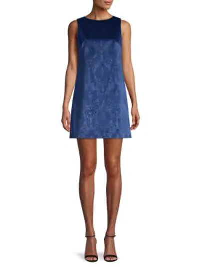 Shop Alice And Olivia Clyde Damask A-line Shift Dress In Indigo