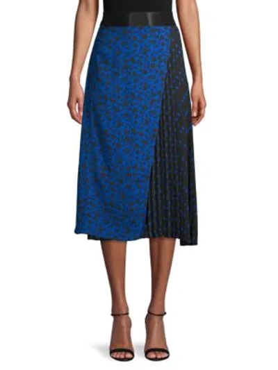 Shop Alice And Olivia Lilia Asymmetric Floral & Polka Dot Midi Skirt In Blue Multi