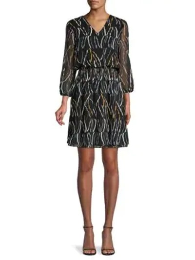 Shop Dkny Printed Blouson Dress In Black Combo