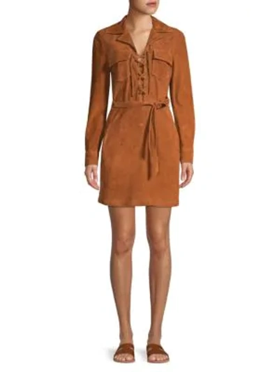 Shop Frame Lace-up Suede Dress In Terracotta