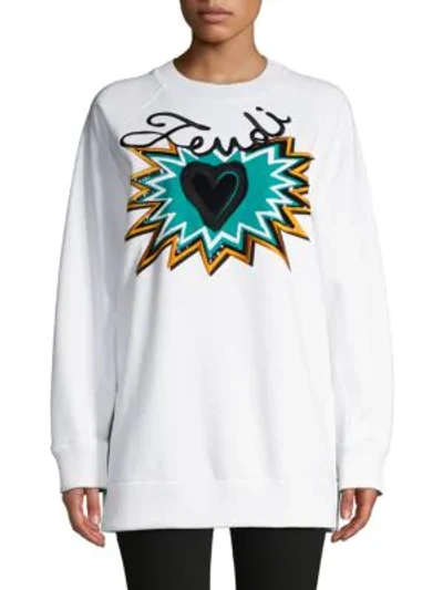 Shop Fendi Embroidered Cotton-blend Sweatshirt In White Multi