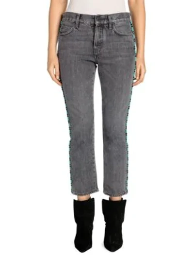 Shop Alanui Tubular Beads Skinny Jeans In Silver Lake