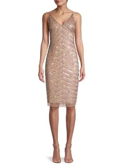 Shop Adrianna Papell Beaded Sheath Dress In Rose Gold