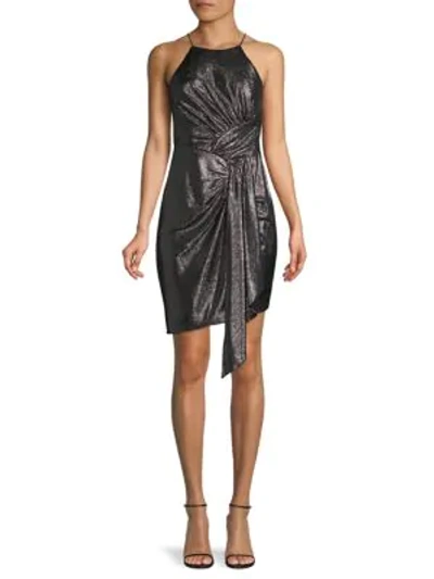 Shop Adrianna Papell Asymmetrical Mini Dress In Black Gunmetal